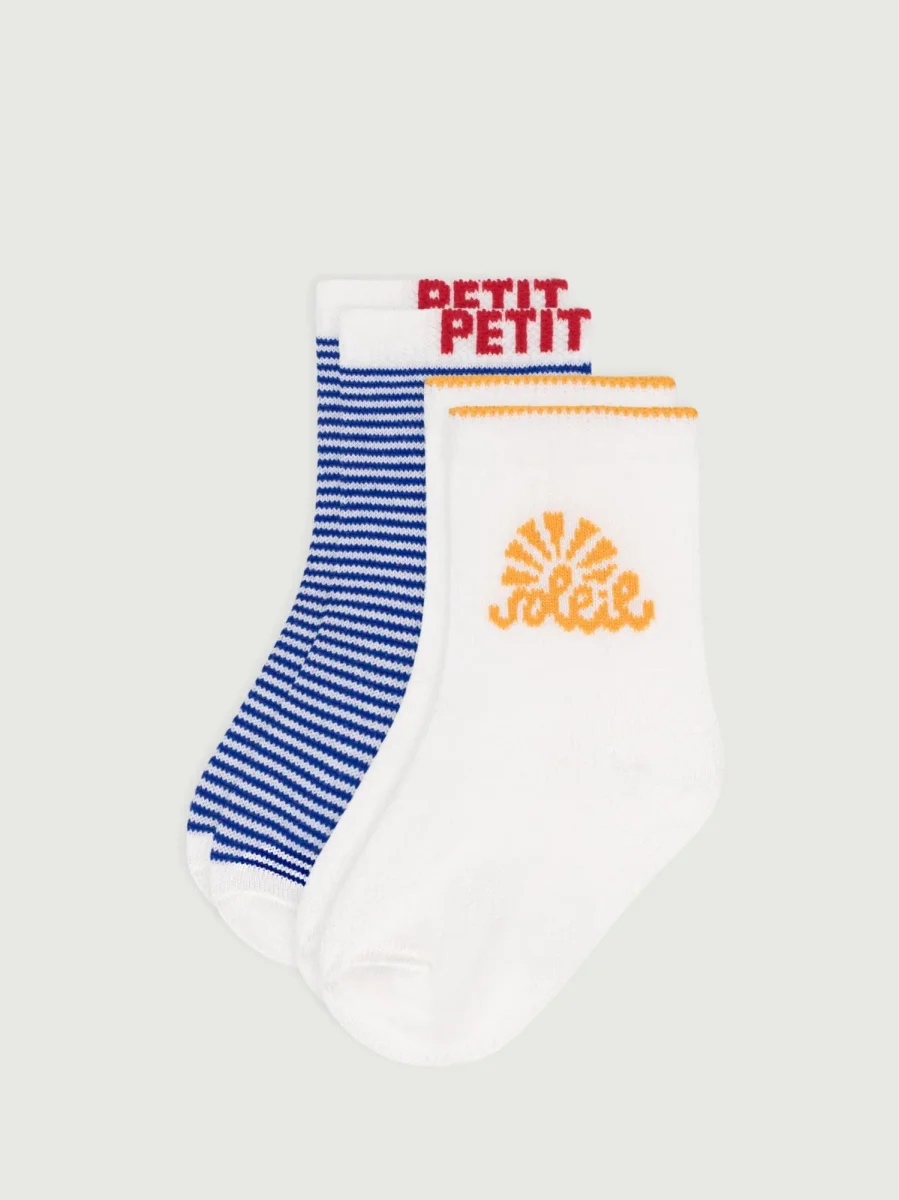 2 paia di calzini in cotone a righe bambino