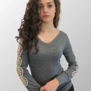 Maglia con maniche floreali Gabriella in Lana Seta