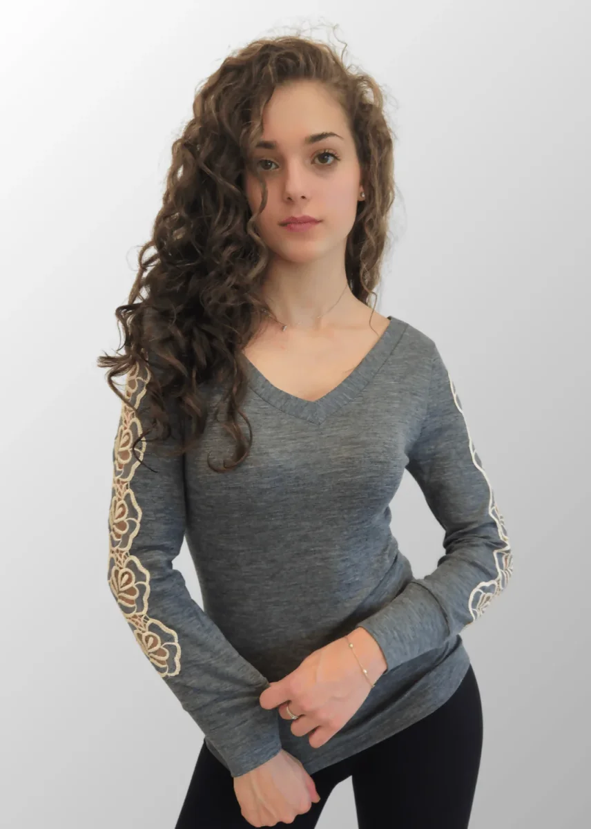 Maglia con maniche floreali Gabriella in Lana Seta