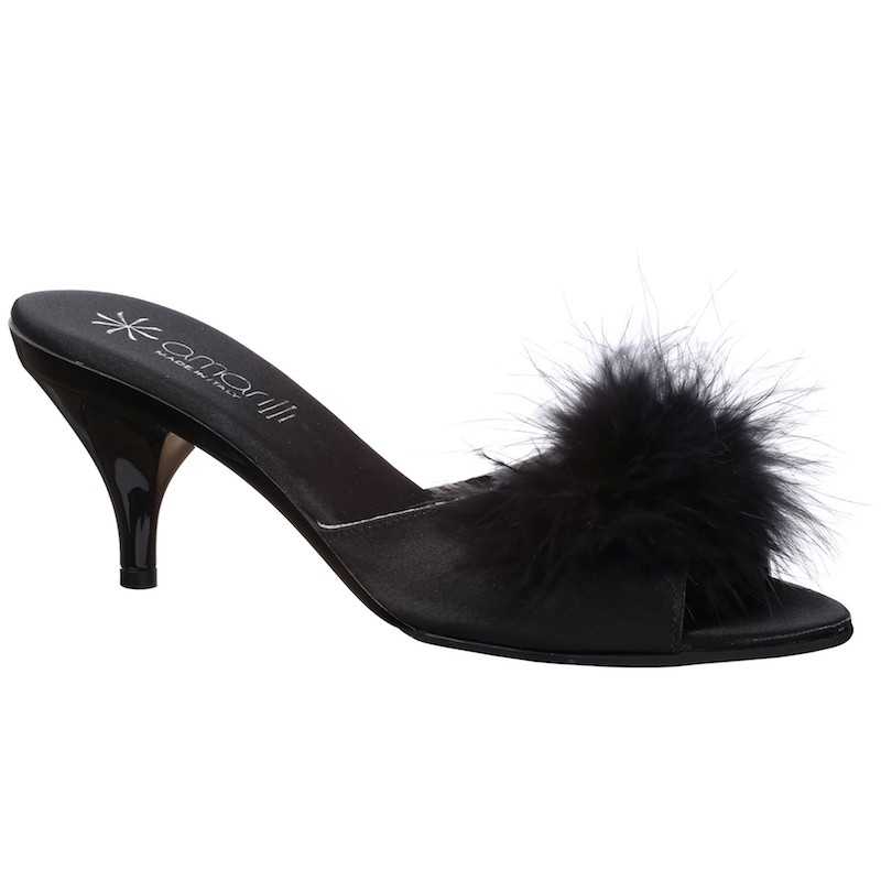 Roberta Nera Marabou: Ciabatte da Donna in raso con Tacco 7 e Piume