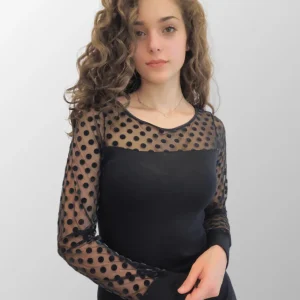 Maglia con maniche in tulle a pois Morgana in Lana Seta