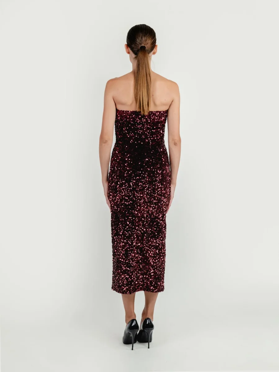 ABITO BUSTIER CON PAILLETTES RUBINO - immagine 5