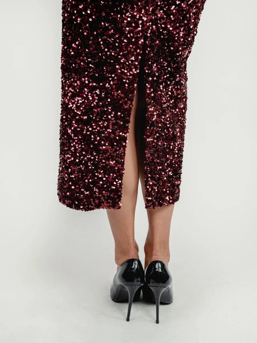 ABITO BUSTIER CON PAILLETTES RUBINO - immagine 7