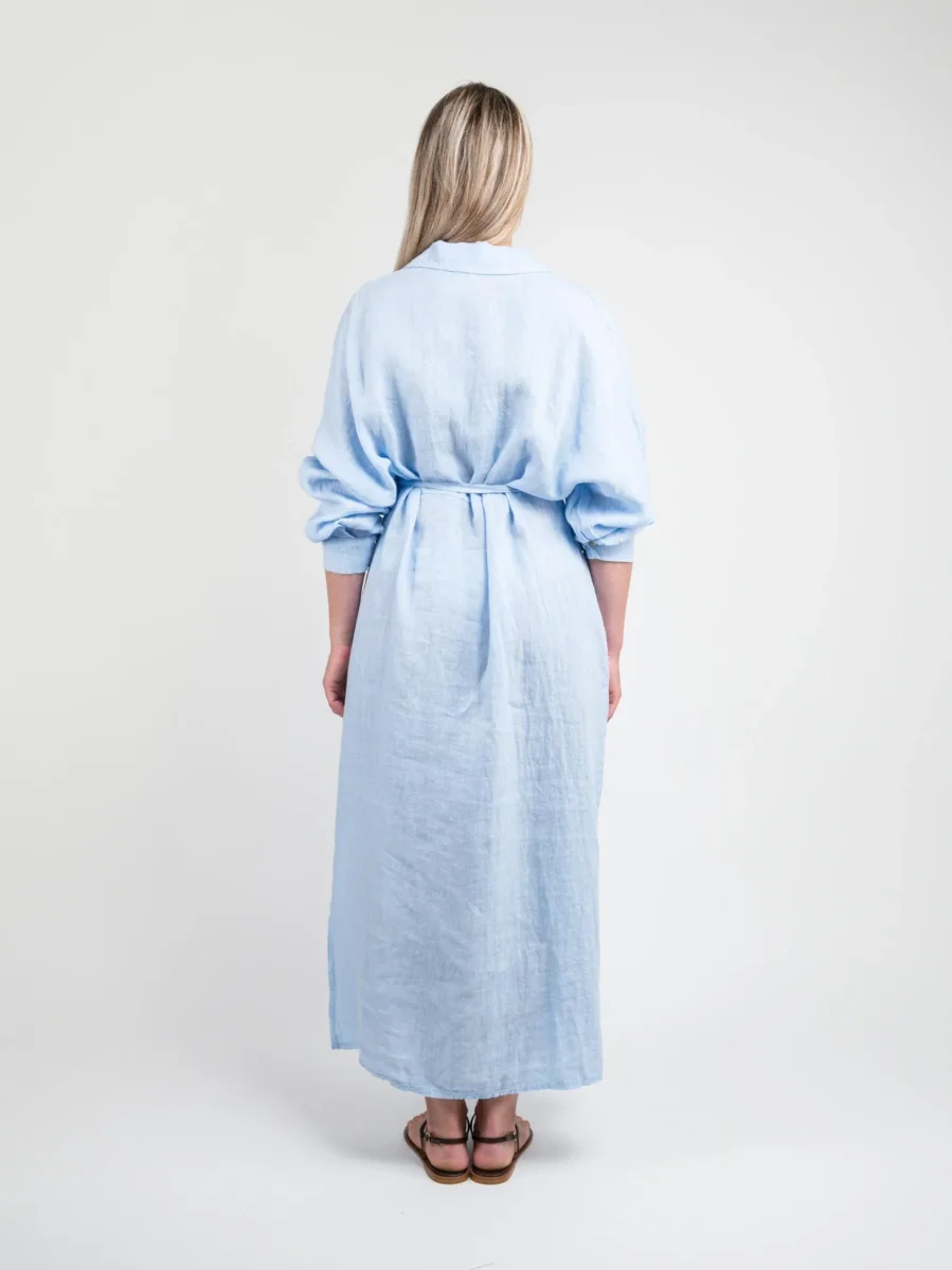 ABITO CHEMISIER IN LINO AZZURRO - immagine 4