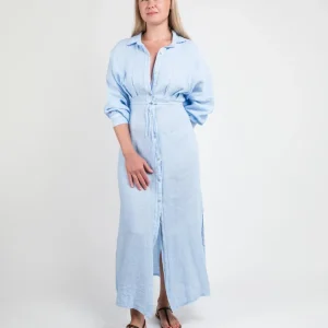 ABITO CHEMISIER IN LINO AZZURRO