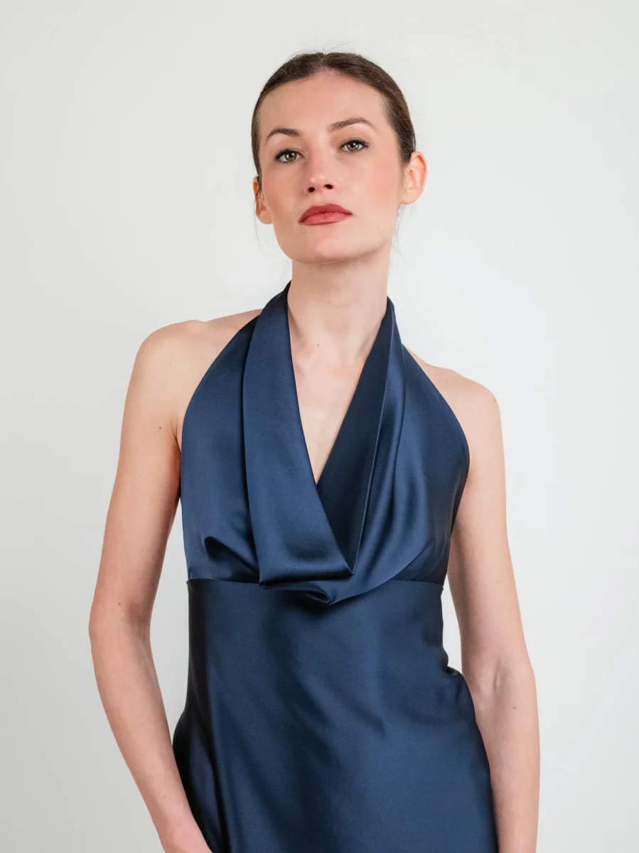 ABITO CON SCOLLO DRAPPEGGIATO BLU - immagine 5