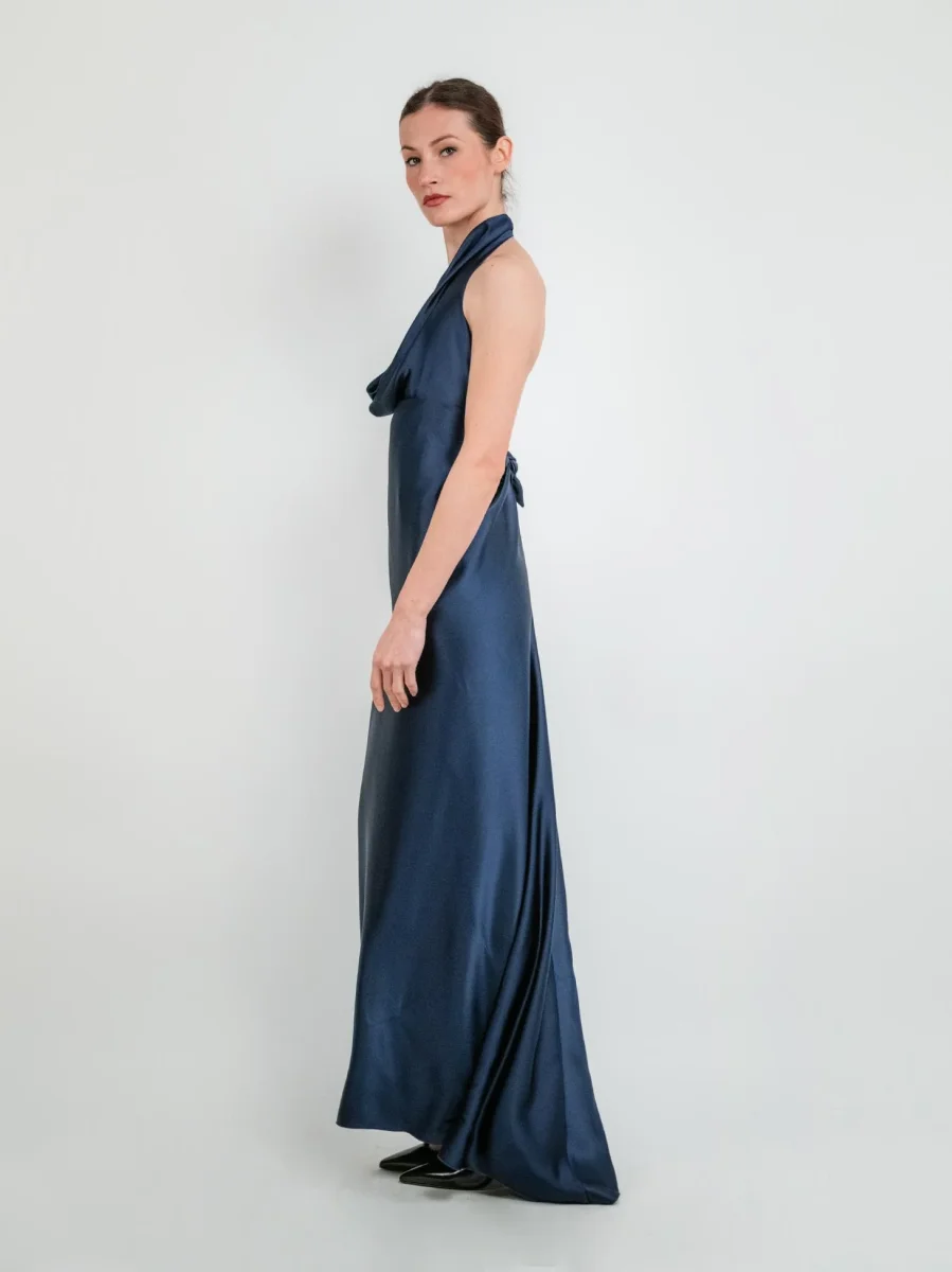 ABITO CON SCOLLO DRAPPEGGIATO BLU - immagine 3