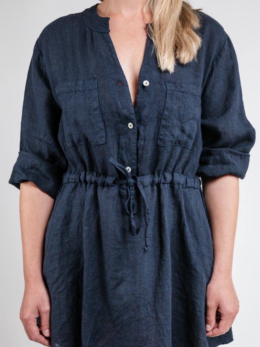 ABITO CORTO IN LINO CON MANICA A 3/4 BLU - immagine 5