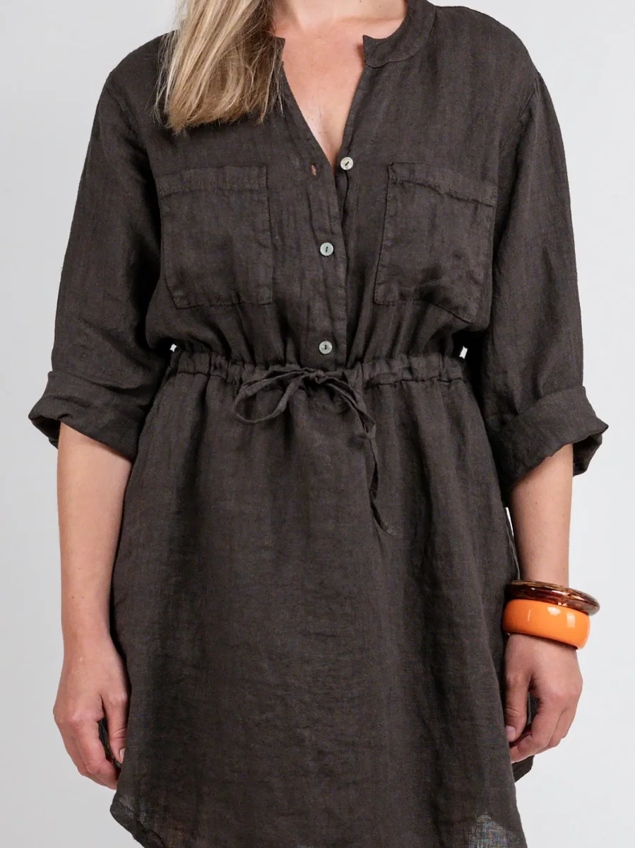 ABITO CORTO IN LINO CON MANICA A 3/4 TESTA MORO - immagine 5