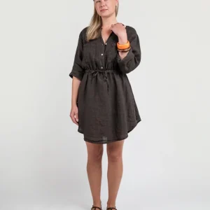 ABITO CORTO IN LINO CON MANICA A 3/4 TESTA MORO