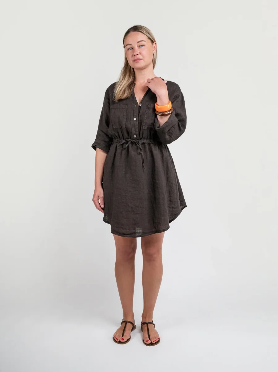 ABITO CORTO IN LINO CON MANICA A 3/4 TESTA MORO