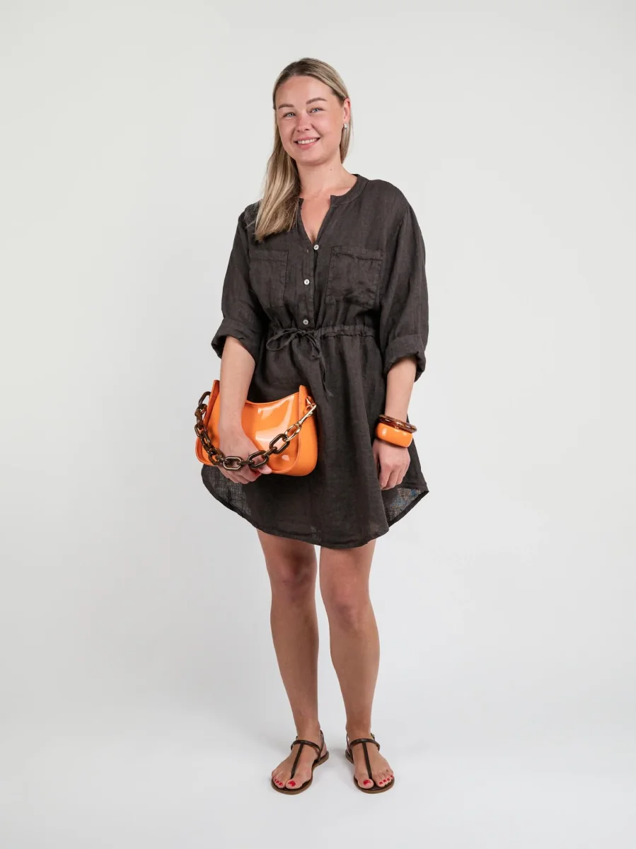 ABITO CORTO IN LINO CON MANICA A 3/4 TESTA MORO - immagine 6