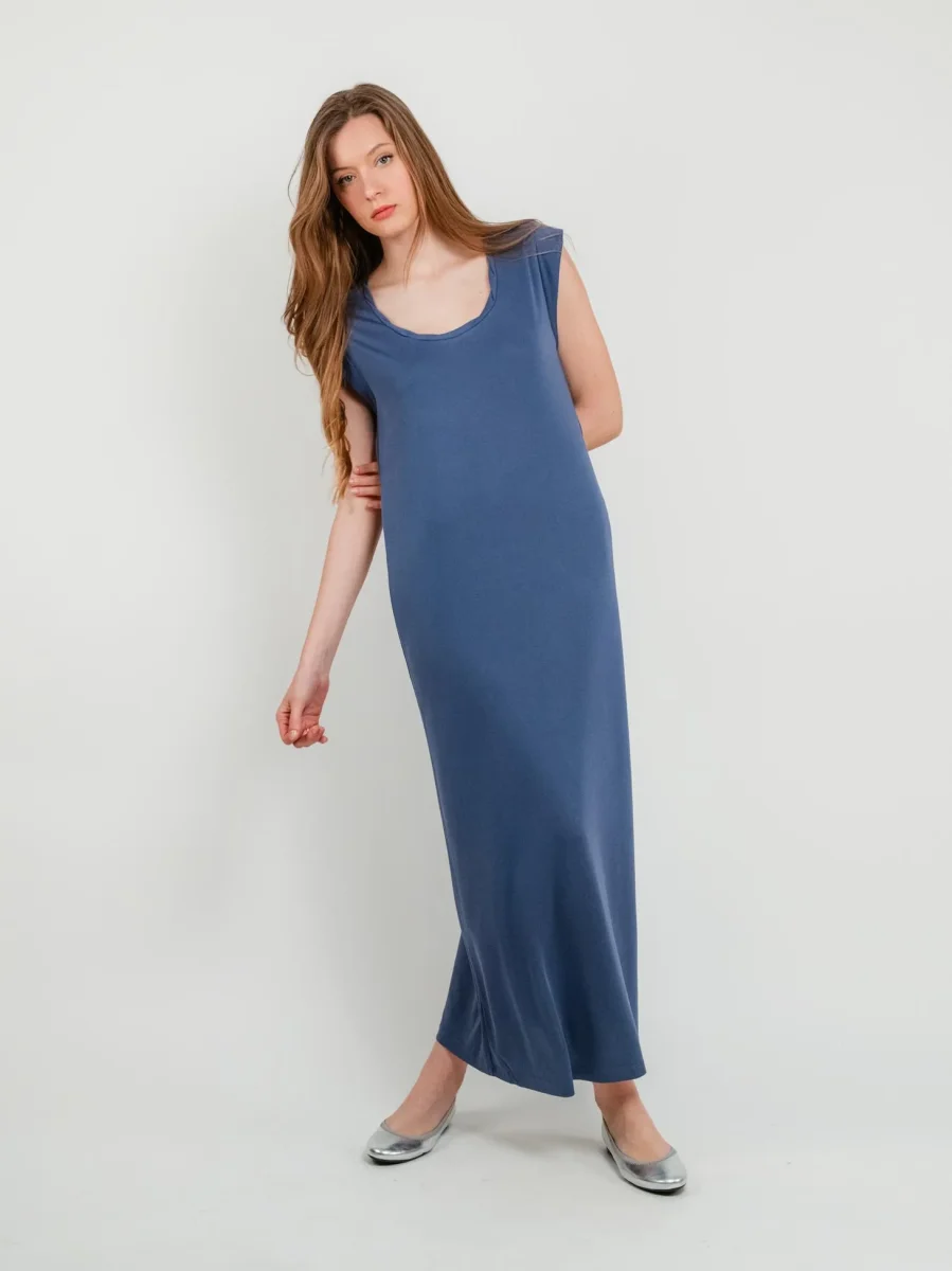 ABITO LUNGO BLUETTE CON MANICHE CORTE