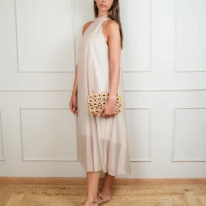 ABITO LUNGO CON SCOLLO HALTER BEIGE