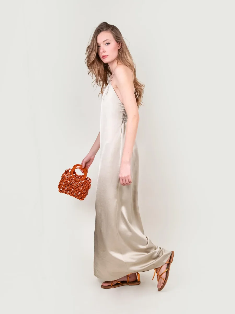 ABITO LUNGO IN VISCOSA CHAMPAGNE - immagine 6
