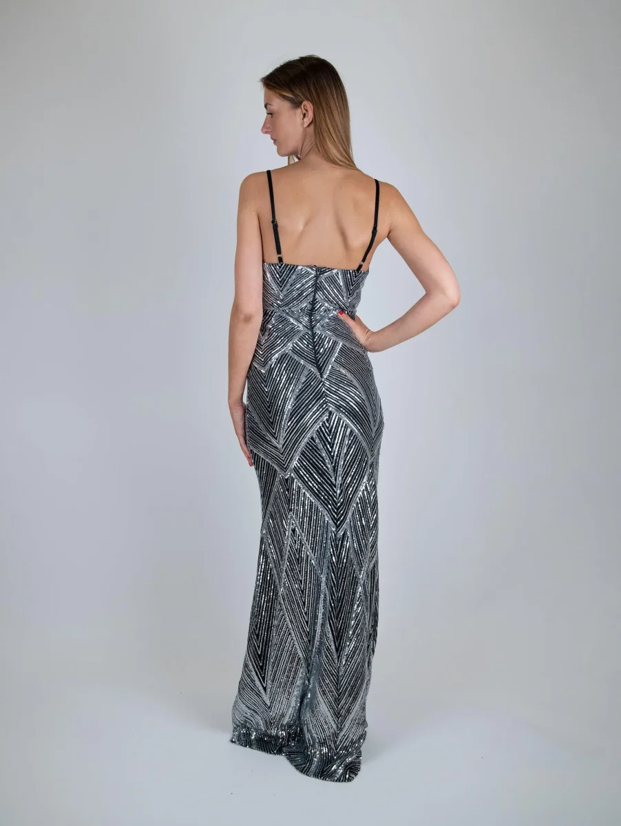 ABITO LUNGO PAILETTES ARGENTO E NERO - immagine 7