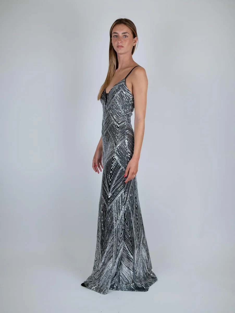 ABITO LUNGO PAILETTES ARGENTO E NERO - immagine 9