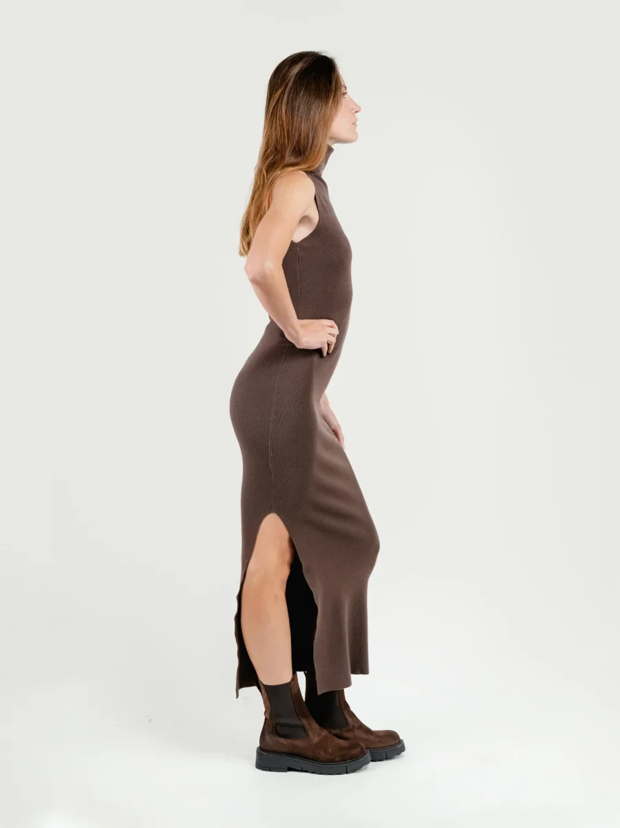 ABITO LUNGO SMANICATO IN MAGLIA TESTA MORO - immagine 3