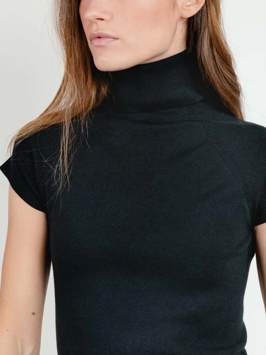 ABITO MIDI CON MANICHE CORTE IN MAGLIA NERO - immagine 5