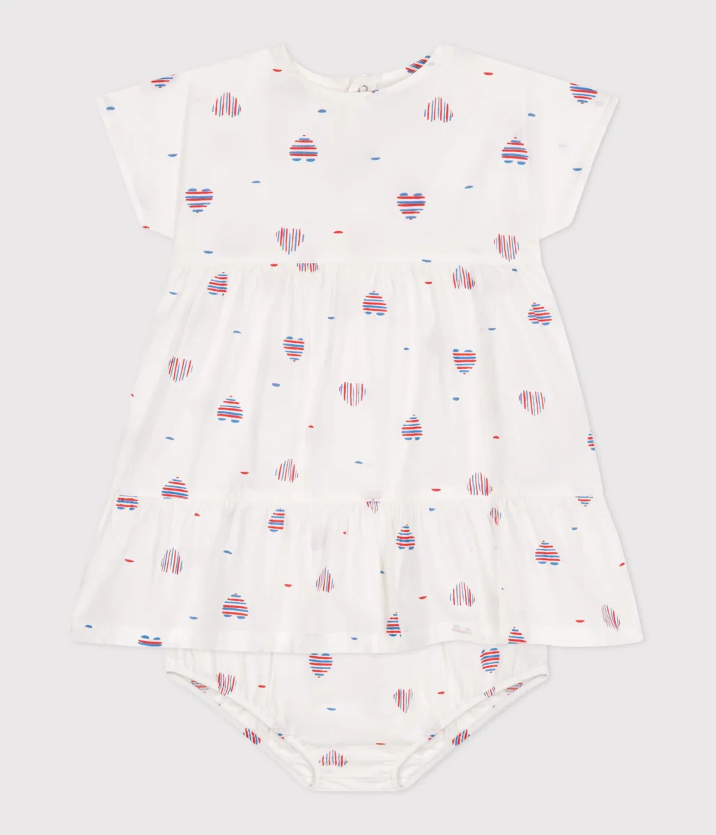 ABITO NEONATA A MANICHE CORTE CON BLOOMER STAMPA A CUORI - immagine 3