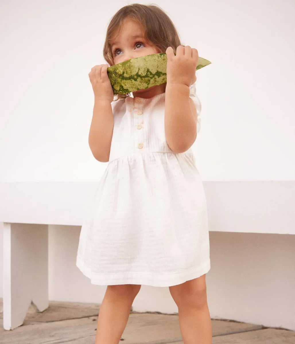 ABITO SENZA MANICHE BIANCO BEBÈ IN COTONE OPERATO - immagine 8