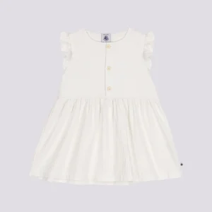 ABITO SENZA MANICHE BIANCO BEBÈ IN COTONE OPERATO