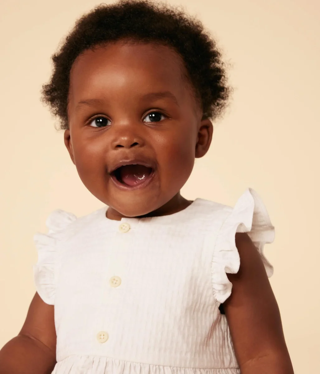 ABITO SENZA MANICHE BIANCO BEBÈ IN COTONE OPERATO - immagine 6