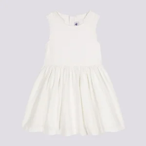 ABITO SMANICATO BIANCO IN COTONE OPERATO BAMBINA