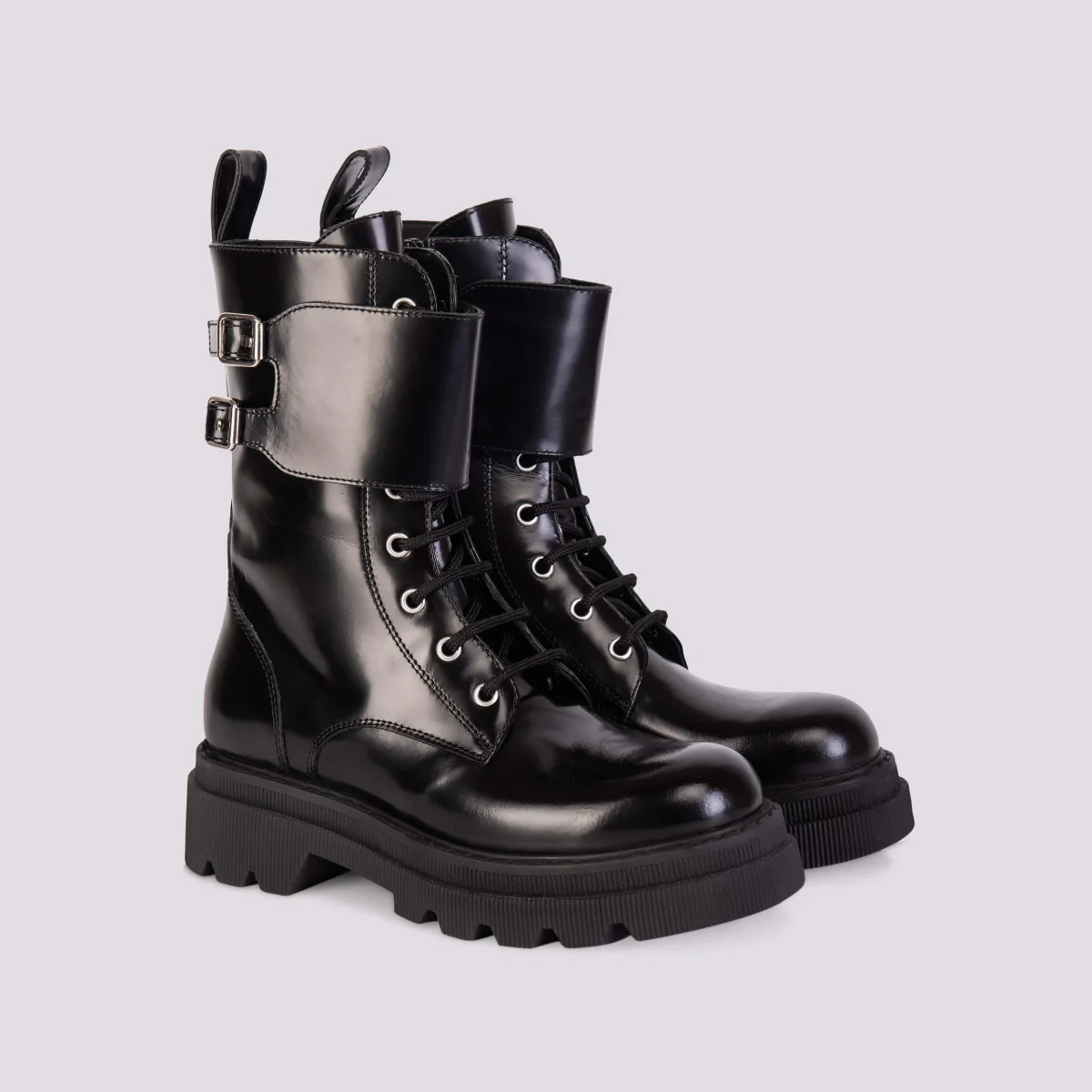 ANFIBIO IN PELLE SPAZZOLATA CON FIBBIA TWEED - immagine 3