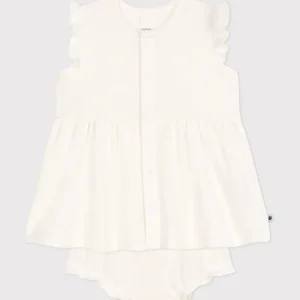 Abito a maniche corte a nido d'ape bianco neonata