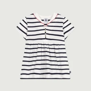 Abito a maniche corte con collo alla marinara in cotone a righe