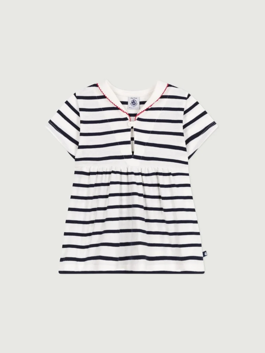 Abito a maniche corte con collo alla marinara in cotone a righe