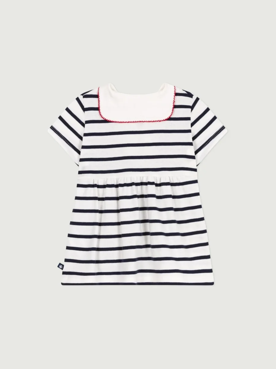 Abito a maniche corte con collo alla marinara in cotone a righe - immagine 3