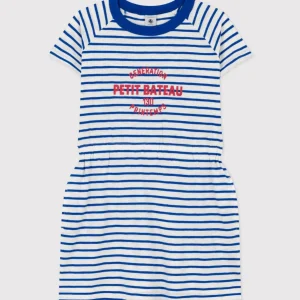 Abito bambina in jersey fiammato a righe