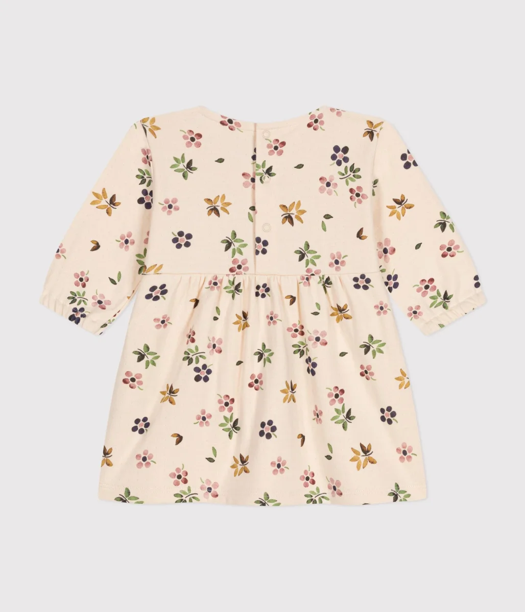 Abito bianco con stampa floreale a maniche lunghe in tubique - immagine 3