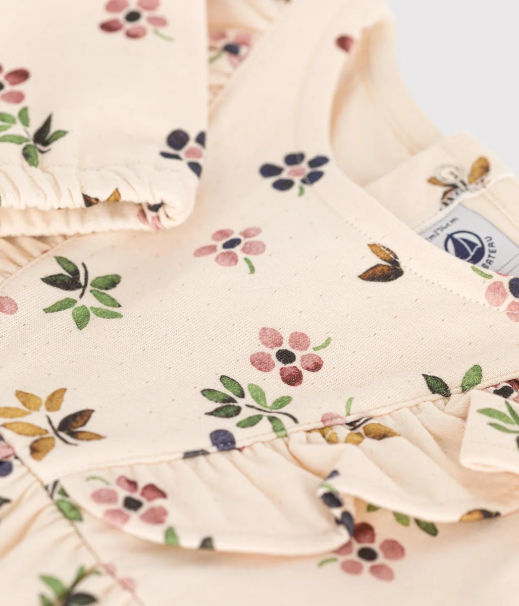 Abito bianco con stampa floreale a maniche lunghe in tubique - immagine 4