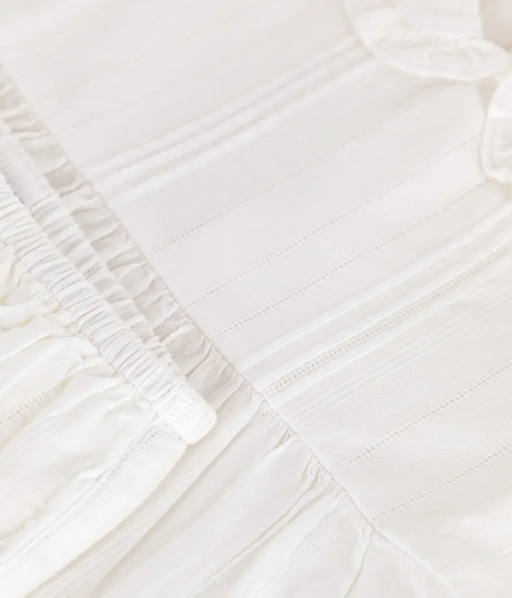 Abito bianco in cotone neonato, con bloomer e dettagli traforati - immagine 5