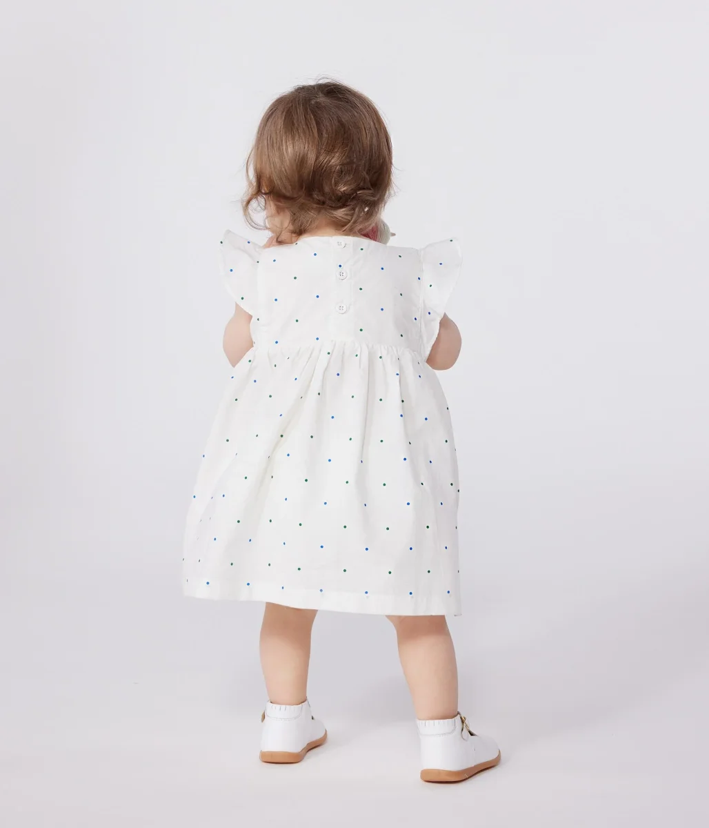 Abito bianco neonato in cotone e bloomer coordinato con stampa a pois - immagine 4