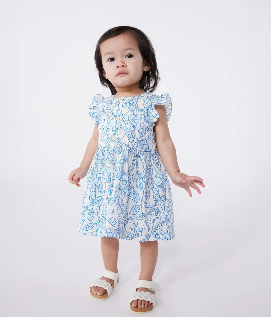 Abito e bloomer in cotone con stampa di ciliegie blu bebè - immagine 5