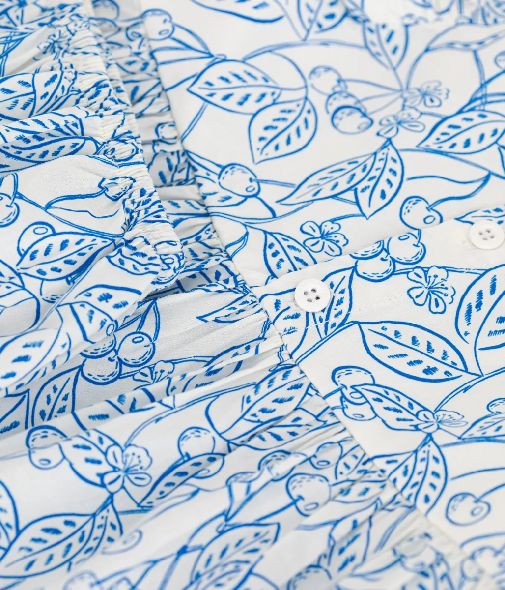 Abito e bloomer in cotone con stampa di ciliegie blu bebè - immagine 9