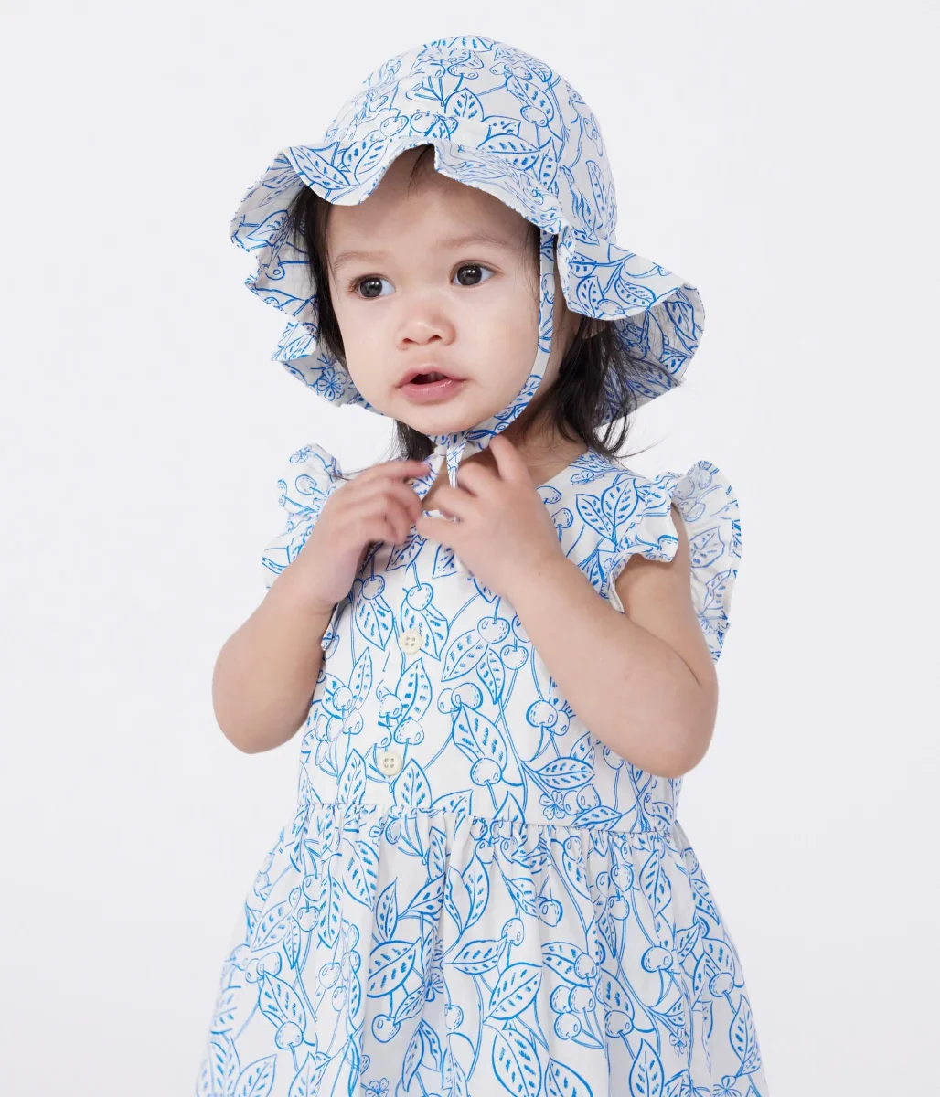 Abito e bloomer in cotone con stampa di ciliegie blu bebè - immagine 8