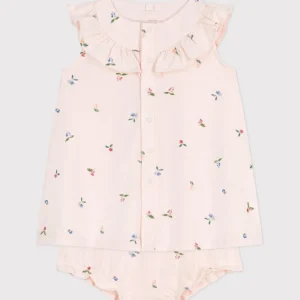 Abito neonato a maniche corte in cotone e bloomer con stampa a frutti