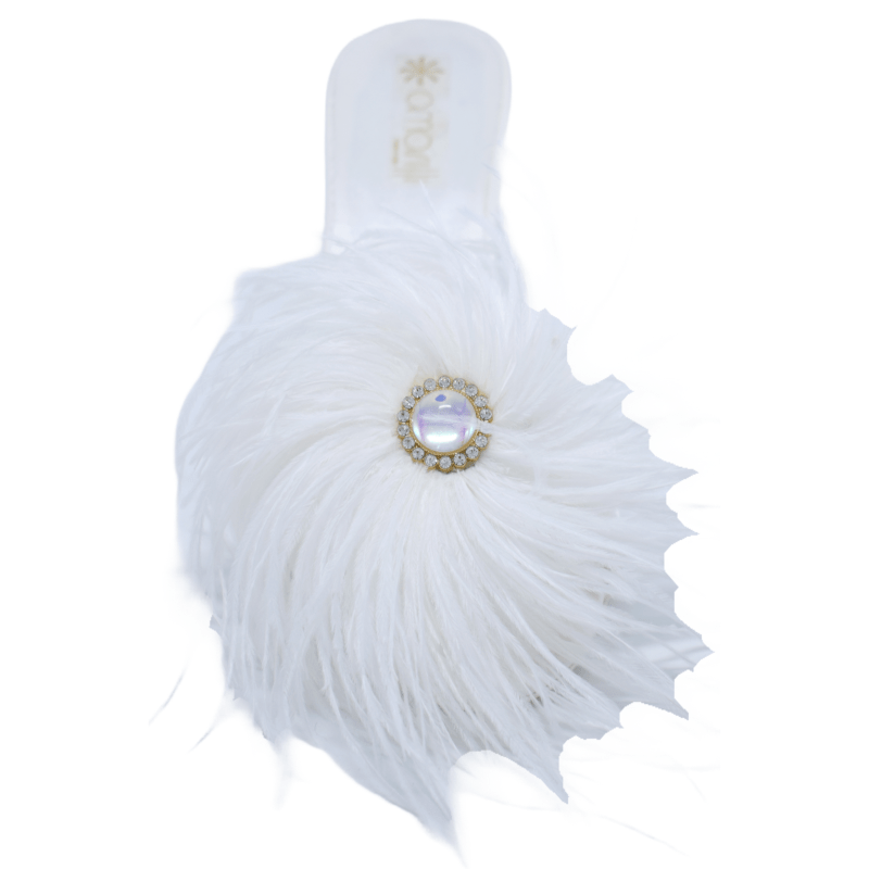 Farfalla con piuma e perla: Ciabatte da Sposa in raso Tacco 8 - immagine 3