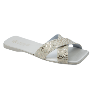 Barbara: Ciabatte da Sposa a fasce incrociate in cotone elasticizzato e strass