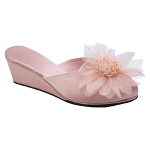 Beatrice: Pantofole da Donna in raso rosa con fiore in organza e perline