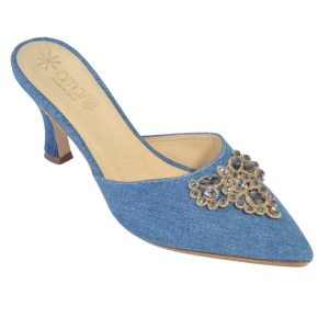 Sole: Sabot con tomaia in Jeans e Puntale Nero in Strass
