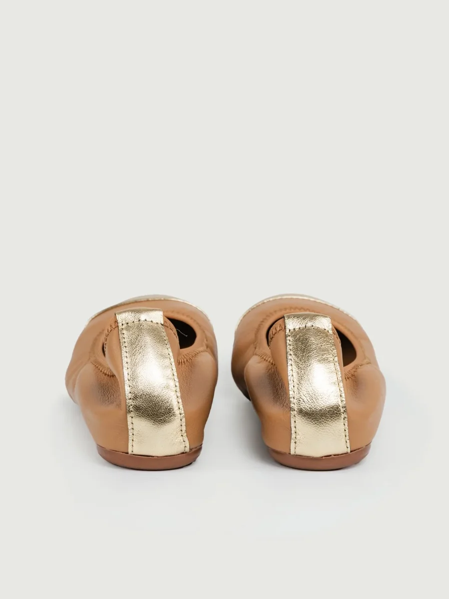 BALLERINA IN PELLE BICOLOR CUOIO E ORO - immagine 4