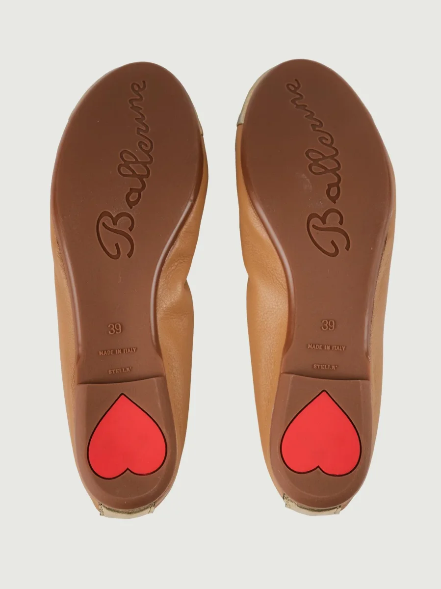 BALLERINA IN PELLE BICOLOR CUOIO E ORO - immagine 7