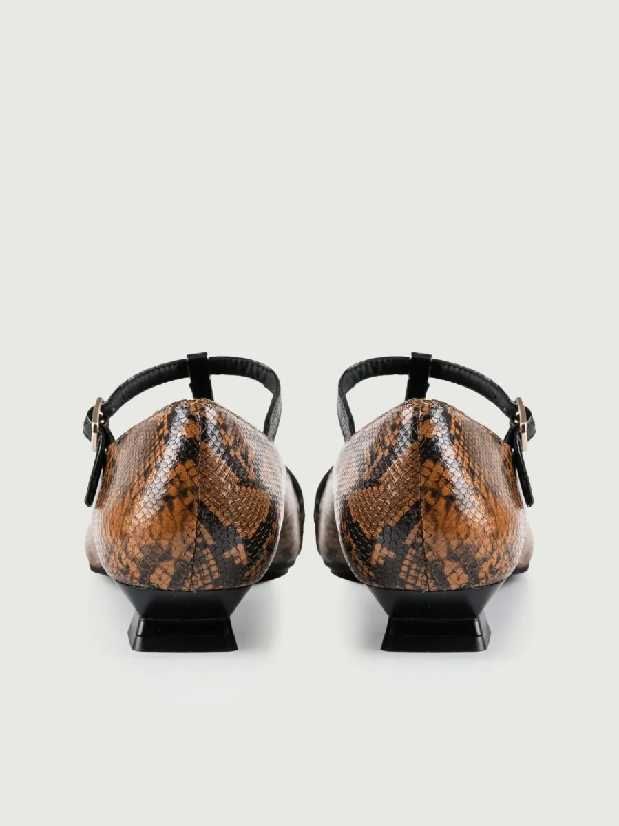 BALLERINA IN PELLE STAMPA PITONE  CON CINTURINO - immagine 4