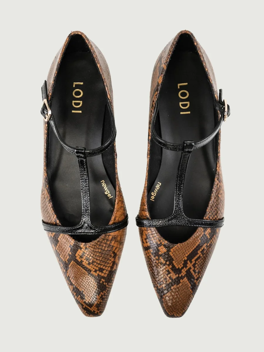 BALLERINA IN PELLE STAMPA PITONE  CON CINTURINO - immagine 5